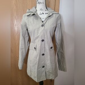 Lole Tan Button Up Trench Coat Rain Jacket Mandala Swirl Print